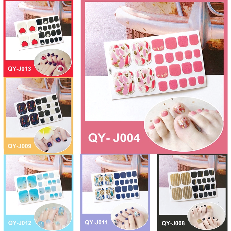 Qy_J001-016 22pcs/lembar Stiker Kuku Kaki Palsu 3d Diy