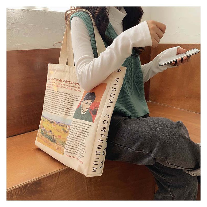 TC-03 tas canvas tote bag wanita import korea jepang besar van gogh