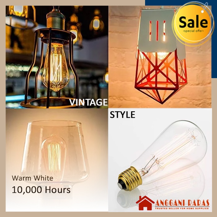 Lampu Warm White Lampu Bolam Pijar Vintage Model Bohlam Edison