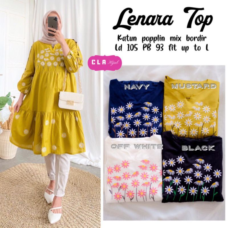 (Lenara top) blouse tunik bahan katun poplin mix bordir