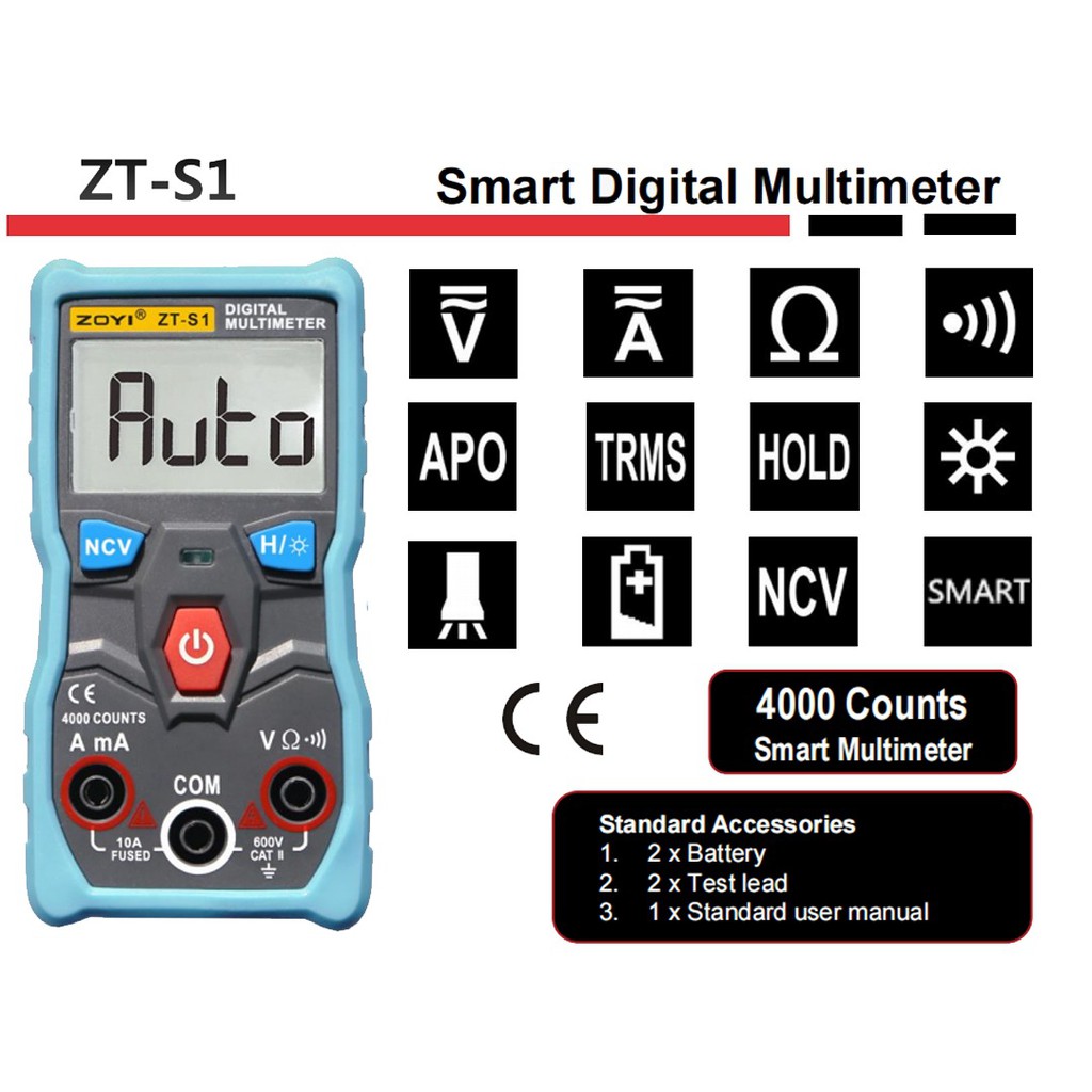 ZOYI ZT-S1 Multimeter Digital True RMS LCD With NCV 4000 Counts Buzer