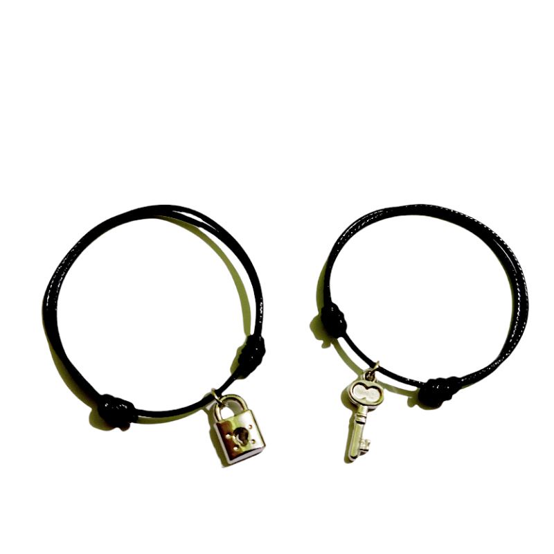 2 pcs GELANG GEMBOK KUNCI / GELANG HITAM COUPLE / GELANG TALI ANTI AIR / GELANG PASANGA  GEMBOK KUNCI MURAH