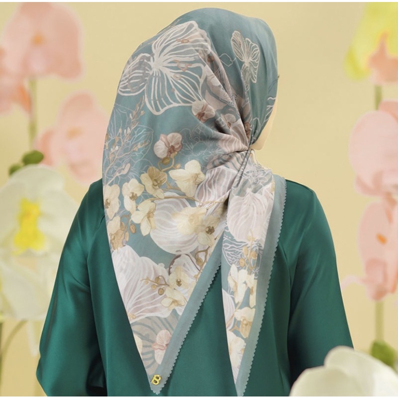 Buttonscarves x Sarah Sofyan Orchide Series Voal Square - DARK CYAN