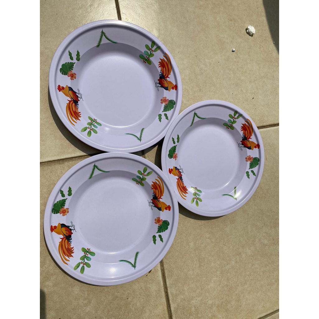 PIRING SENG  FULL PRINT DECORATE 22cm /PIRING ENAMEL ayam jago DEC PRINT TEBAL