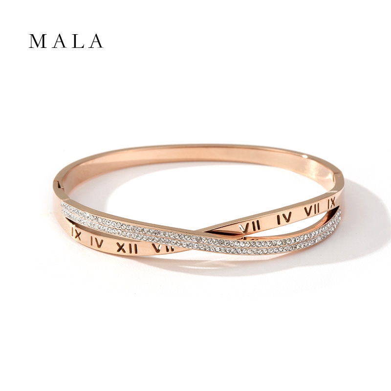 Gelang Model Bangle Angka Romawi Bahan Titanium Steel untuk Wanita