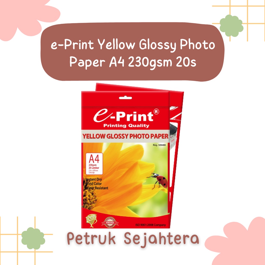 

[PAK] KERTAS YELLOW GLOSSY PHOTO PAPER EPRINT A4 230 GSM KERTAS GLOSI (20 LEMBAR)*