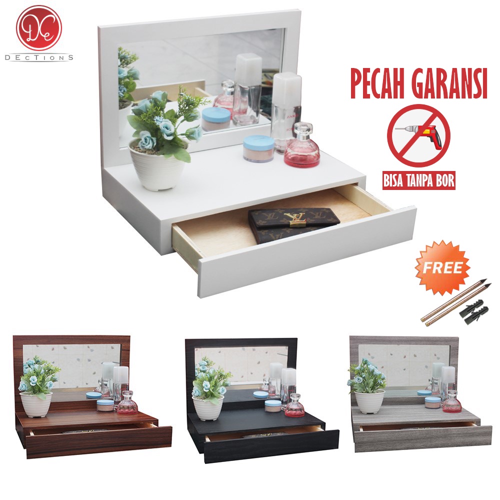 Meja Cermin Rias Laci Mini Gantung Tempel Kotak Make Up Kosmetik Minimalis dari Kayu 40x25cm