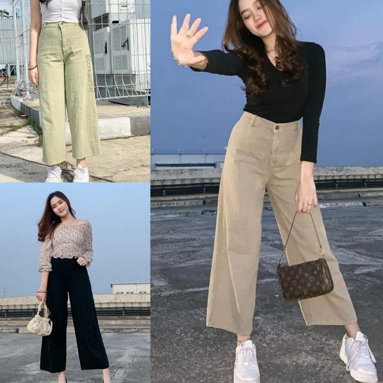 (MURAH) Celana Kulot Wanita Jeans Warna Kulot Lilac Putih Army Coklat Kh Jins Masakini