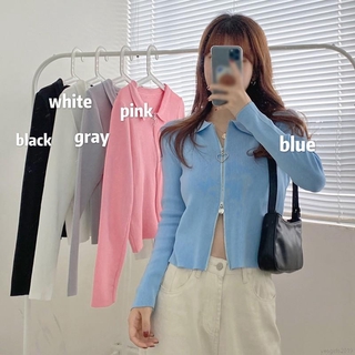 Cardigan Pendek  Model  Lengan Panjang Kerah Lapel Resleting 