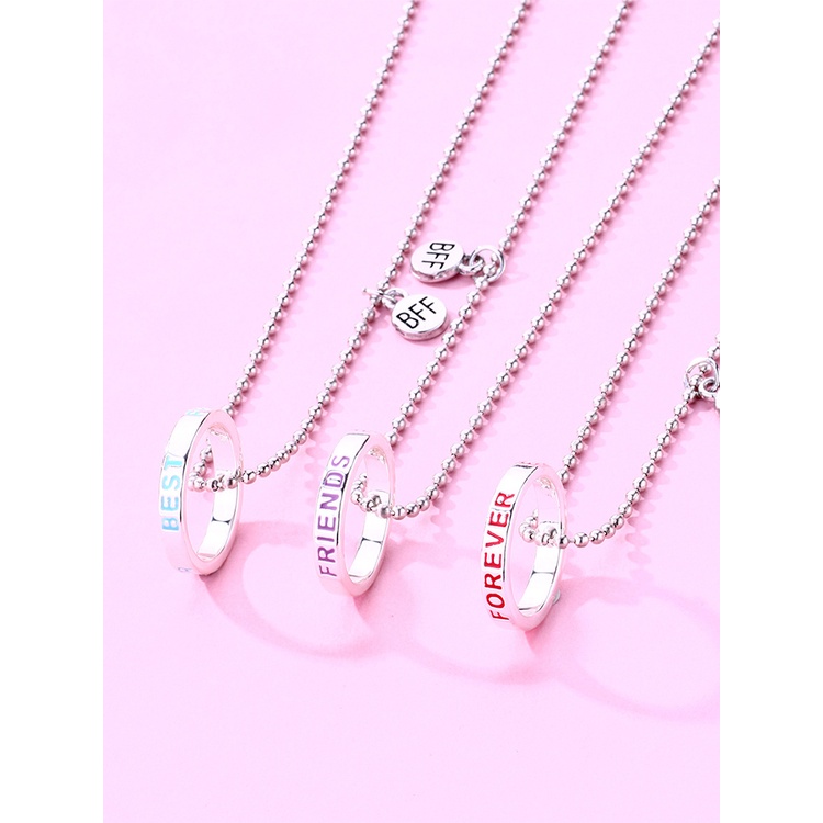 3pcs Kalung Persahabatan Liontin Desain Cincintulisan Best Friend Forever Gaya Chic Untuk Wanita