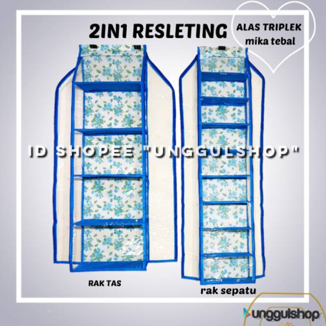 Paket 2 IN 1 Rak gantung organizer sepatu dan rak tas 1 paket resleting plastik tebal 0,20 mm