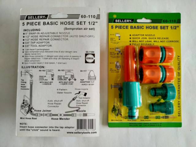 Sambungan Dari Kran Ke Selang PVC Lengkap / Semprotan air set/Semprotan Air Basic Hose Set 5pcs + Sambungan Selang, Kran Sellery