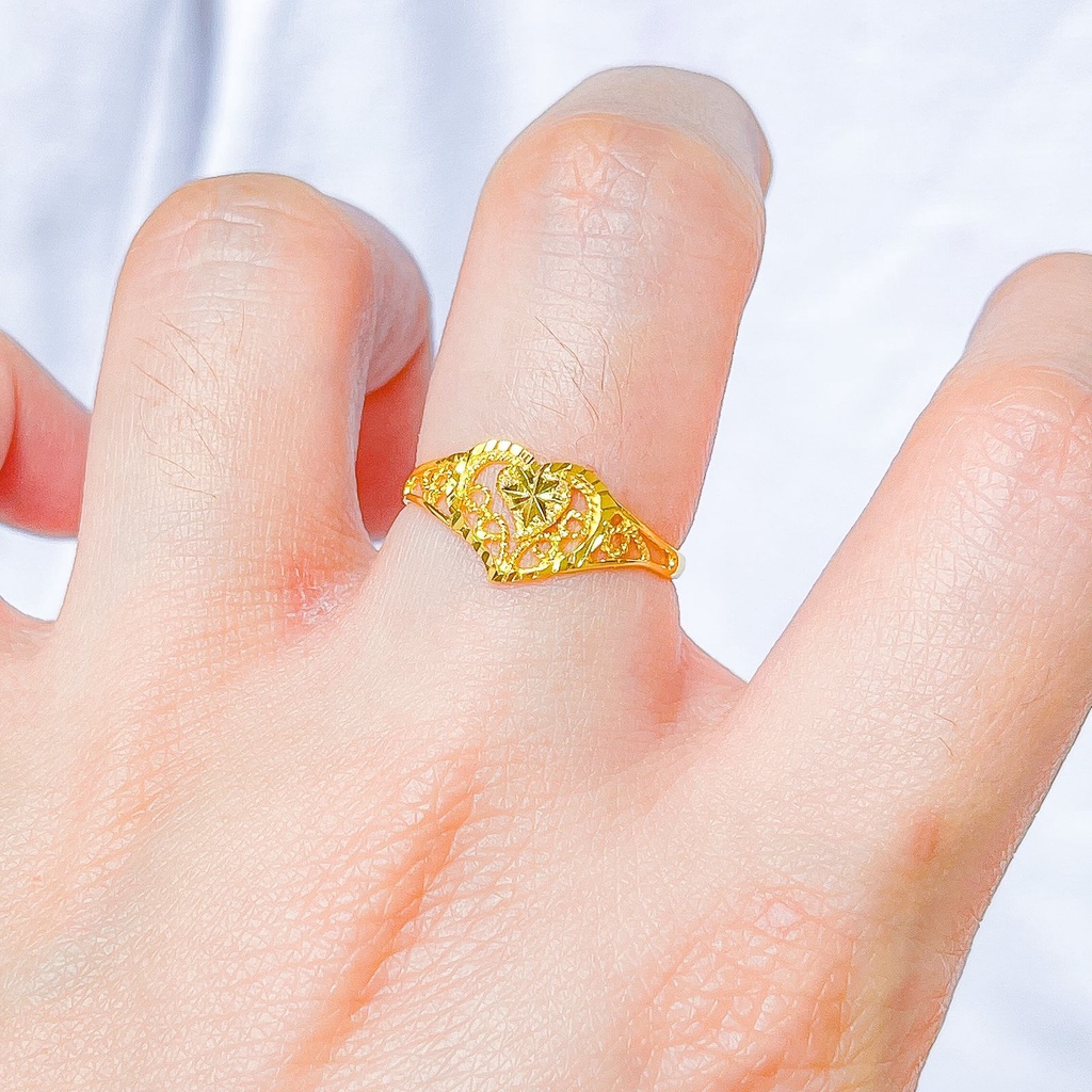 NEW! Cincin anak dan dewasa emas asli kadar 70 lokal 65% kerawang love wajik segi ukir kilat tanpa permata mas kuning 1 gram