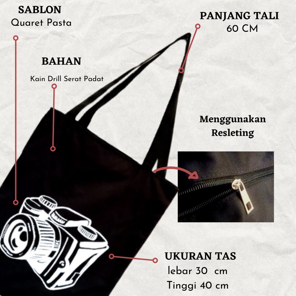 TOTEBAG DRILL [BISA BAYAR DI TEMPAT] KAMERA bahan drill halus premium