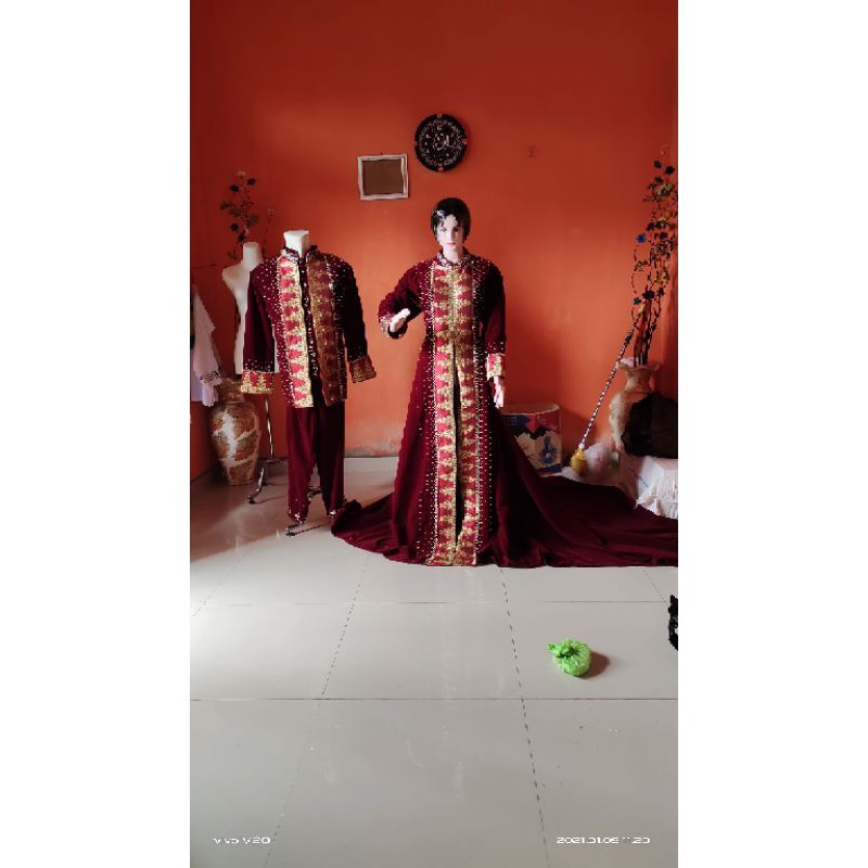baju pengantin palembang bludru kombinasi songket