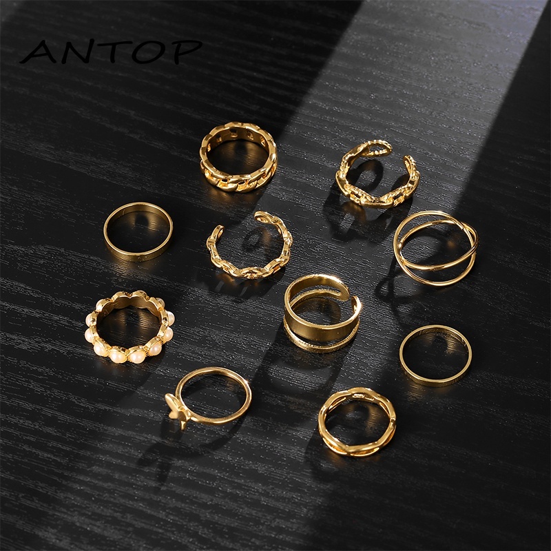 10 Buah/Set Korea Cincin Salib Mutiara Kupu-kupu Fashion Aksesoris Wanita Elegan ANTOP