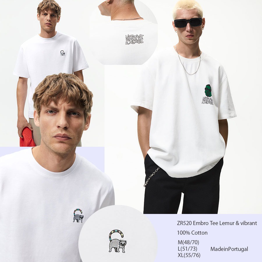 [shp] ZARA 520 Embro Print T-Shirt - Baju Atasan Kaos Putih Lengan Pendek Pria Branded Original