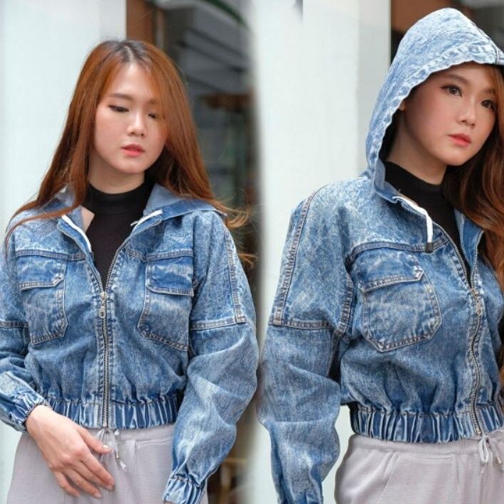 jaket jeans crop girls republic I jaket denim hoodie sandwash I hoodie jacket I jaket jeans oversize wanita