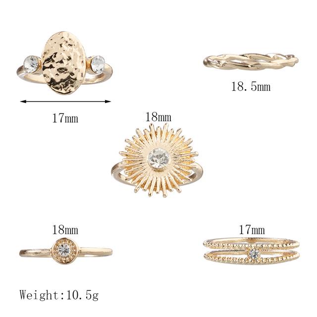 Pribadi Eropa dan Amerika baru cincin matahari sederhana berlian pola geometris 5 ring set