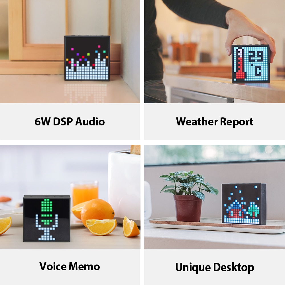 Divoom TimeBox Evo -- Pixel Art Bluetooth Speaker dengan Kontrol APLIKASI Tampilan LED 16x16 - Bingkai Animasi Keren &amp; Pengaturan Ruang Permainan &amp; Jam Alarm Samping Tempat Tidur- Hitam