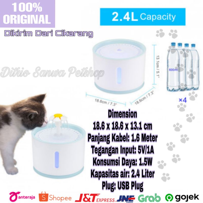 Dispenser Tempat Minum Anjing Kucing 2,4 Liter.