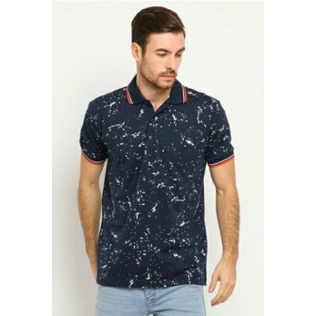 Kaos Polo Pria Navy Poshboy original bahan katun motif print abstract