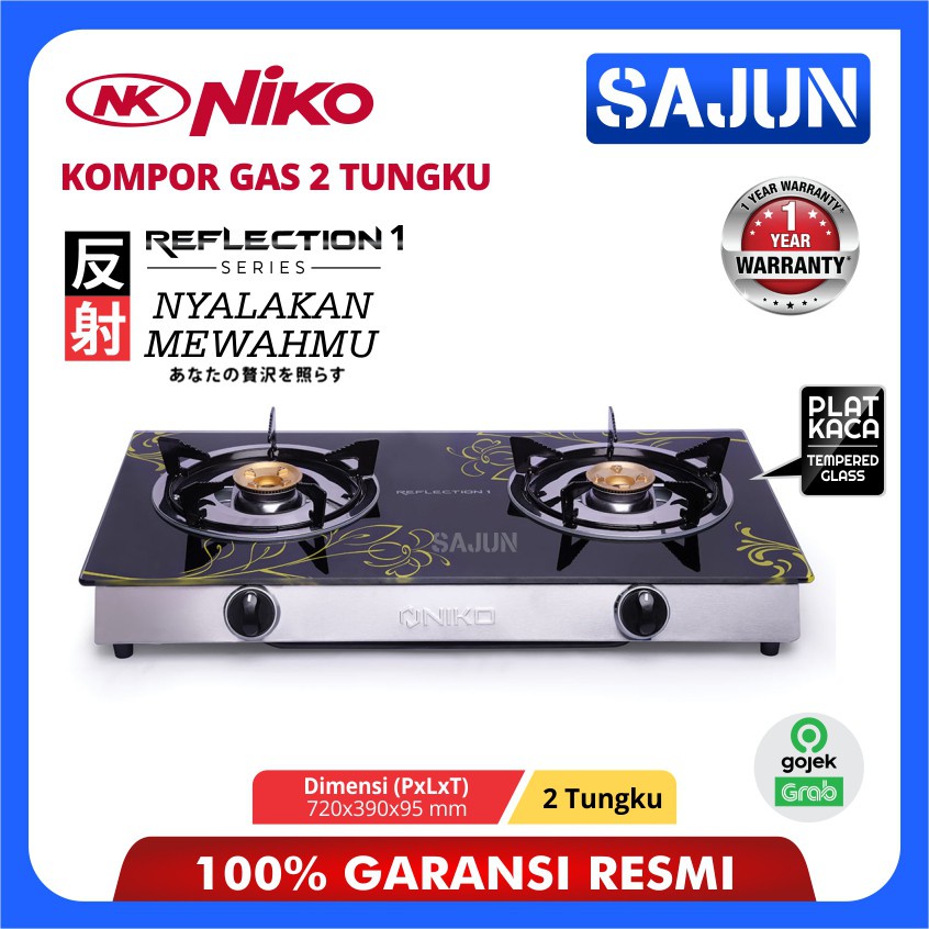 Niko Reflection 1 Kompor Gas Kaca 2 Tungku Bodi Tipis Motif Bunga