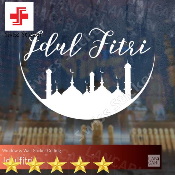 Murah Stiker Cutting Idul Fitri Ramadhan Bulan Masjid Sticker Wall Window - Putih Elegan