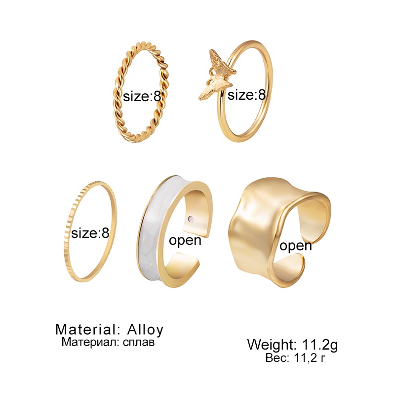 5 Pcs Ring Set Fashion Butterfly Drip Glaze Adjustable Opening Ring Set Joint Ring for Women