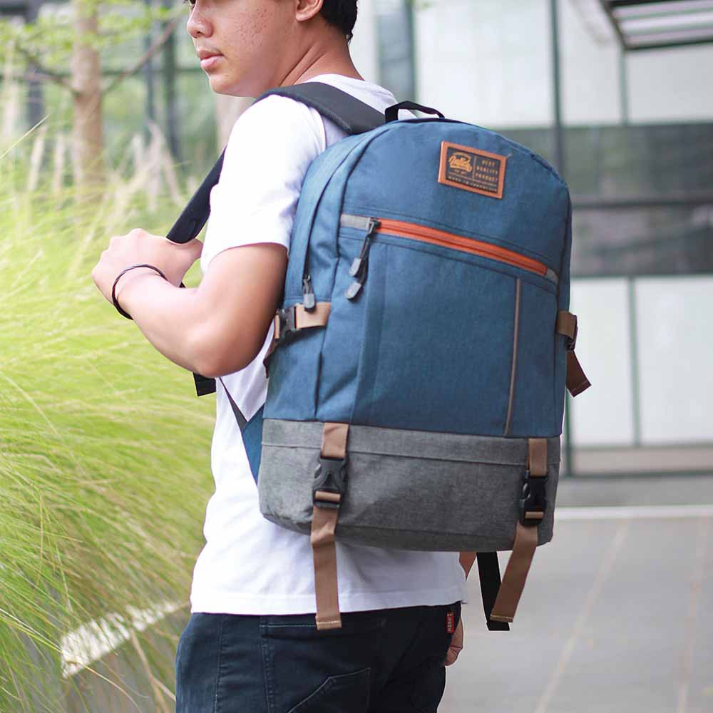 Stylish Backpack Tas Ransel Sekolah Pria Kasual Biru