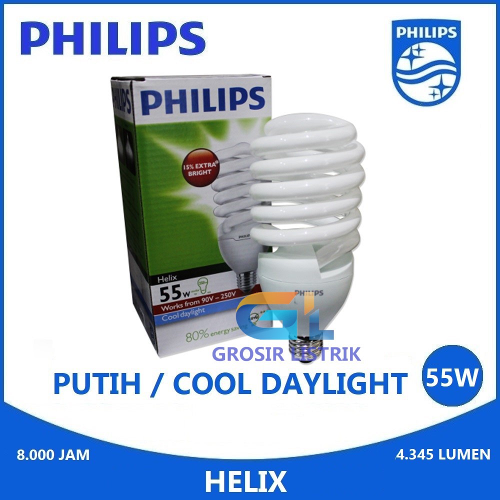 Lampu Philips Helix 55W Putih Cool Daylight 6500K Spiral Tornado 55 Watt W 55Watt Original Grosir