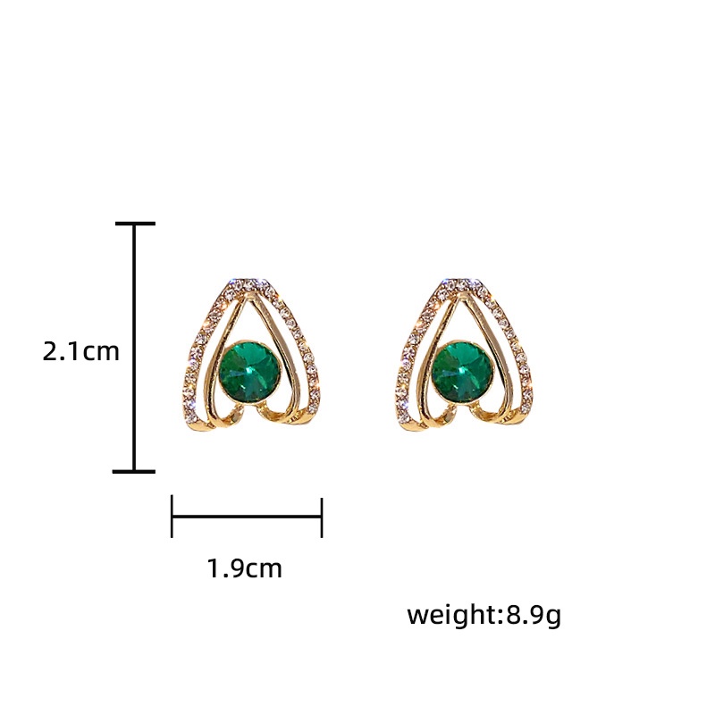 Fashion Geometric Hollow-out Micro-inlaid Zircon Rectangular Emerald Stud Earrings for Party Accessories