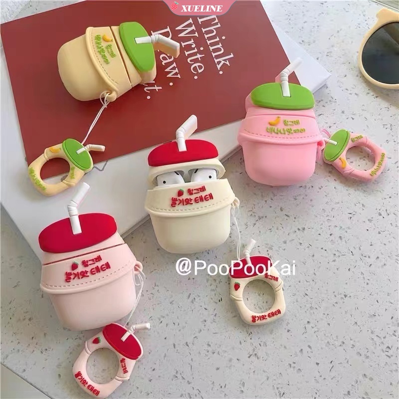 Casing Soft Case Silikon Motif Kartun Pisang / Susu Gaya Korea Untuk AirPods 1 / 2