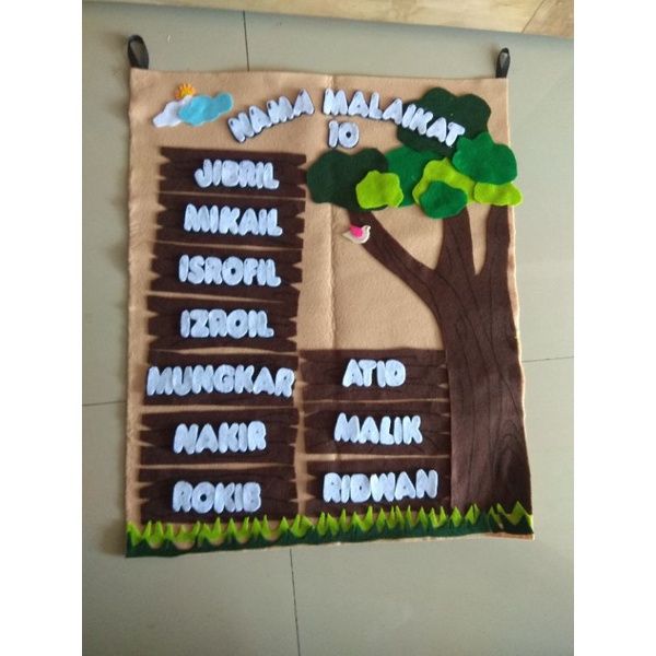 hiasan dinding 10 nama malaikat dari flanel / tugas sekolah 10 malaikat/nama2 bulan
