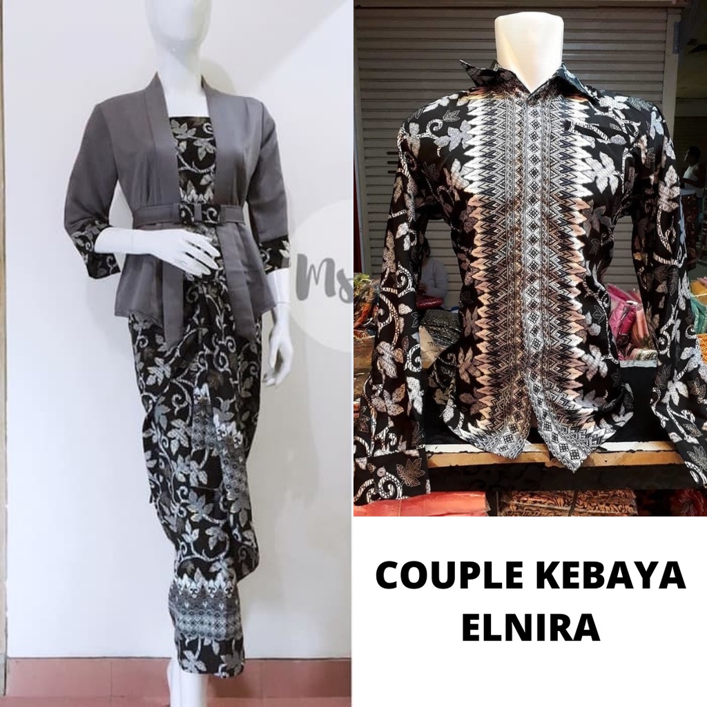 Kebaya Couple Elnira Combi Grey / Kebaya Motif / Set Kutu Baru