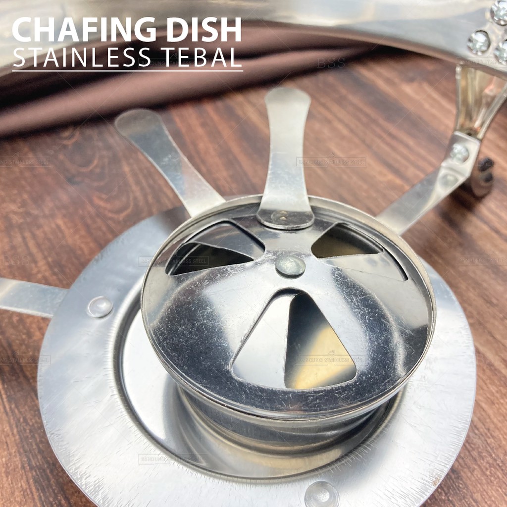 Chafing Dish Tempat Wadah Prasmanan Makanan Saji Stainless Tebal 22cm 24cm Silver Emas Mewah Elegan