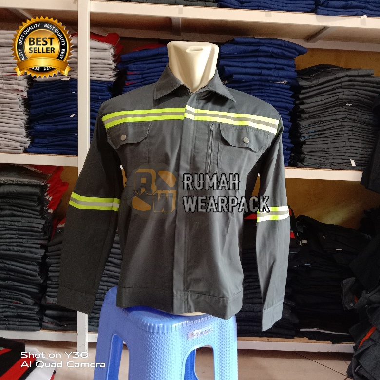 Baju Kerja/ Wearpack Proyek/ Segaram Kerja Kantong HP Atasan Warna  Abu Tua