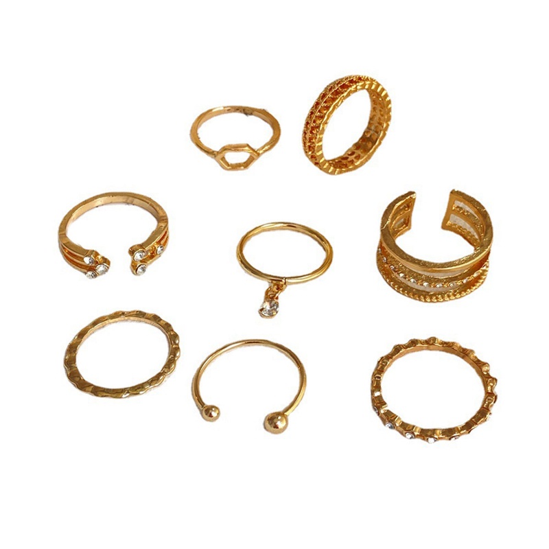 Fancyqube 8Pcs / Set Cincin Emas Mutiara Bintang Gaya Retro Untuk Aksesoris Wanita