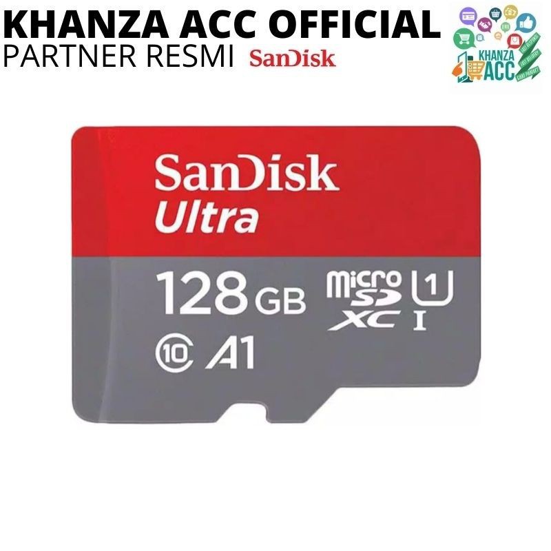 KHANZAACC Memory Card SanDisk Ultra Micro SD Card 128GB UHS-I A1 up to 120Mbps Memori Hp