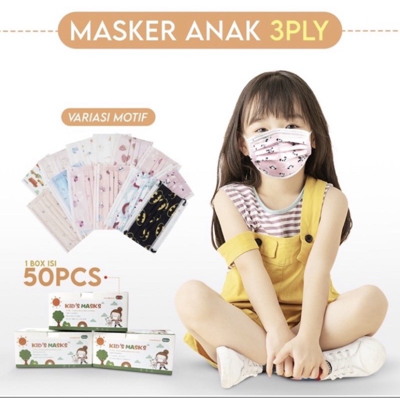 Masker Anak 3ply / Masker Anak motif 3ply (50pcs)
