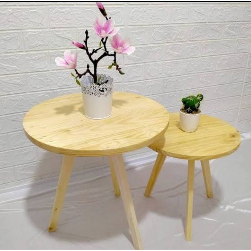 meja bunder bulat, 2 meja besar dan kecil full kayu kokoh