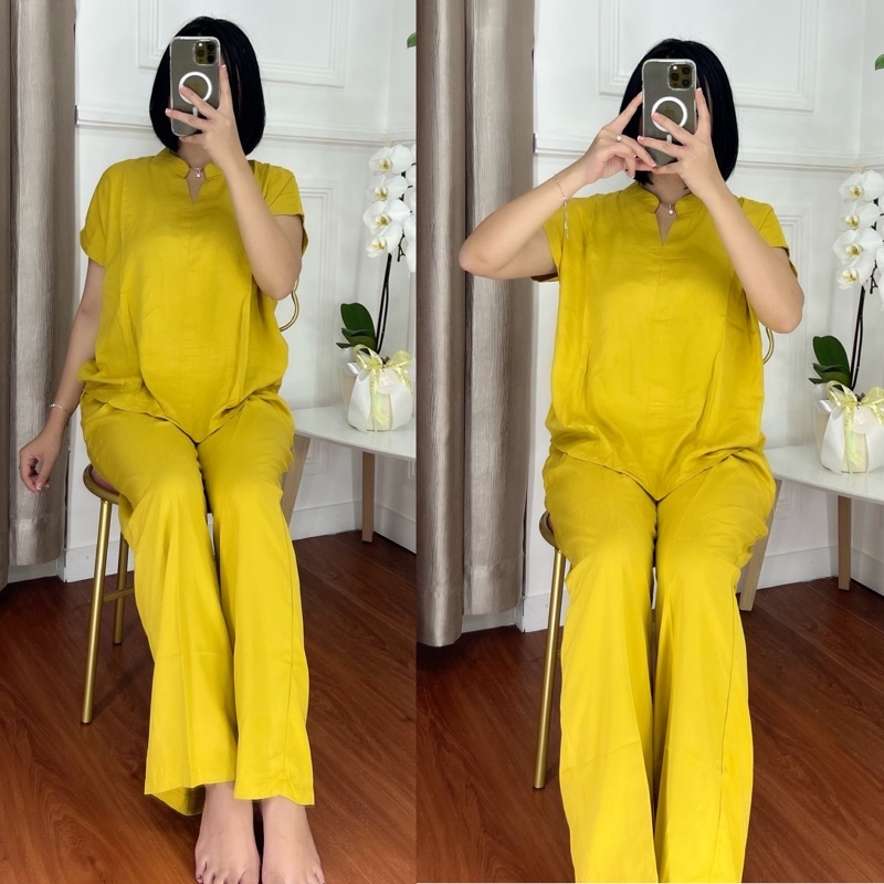 ONE SET TWILL PIYAMA SET TWILL/PAJAMAS/DAILY ONE SET/SETELAN / SETCEL / KEMEJA RAYON / RAYON TWILL-SOFT LIME