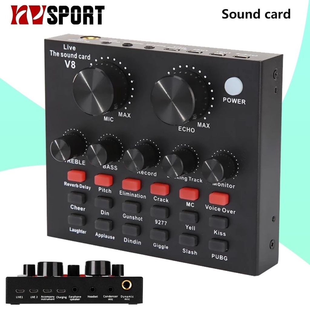NVsport USB Soundcard V8 Original Mixer Audio Mini Sound Card Untuk Live Broadcast Microphone Headset HP PC Mac