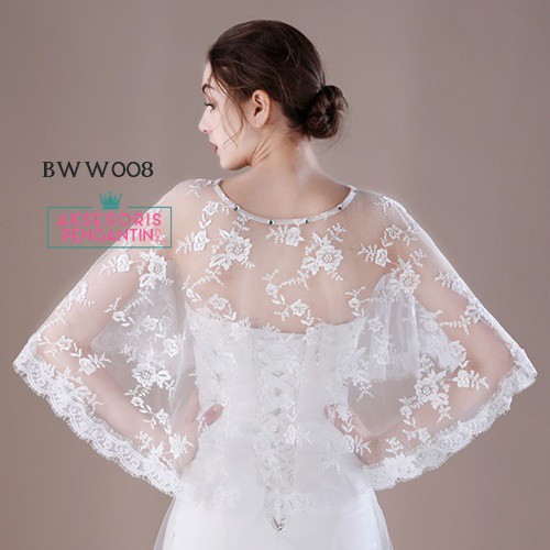 [PRODUK TERBATAS] BOLERO WANITA LACE AKSESORIS CARDIGAN PESTA BROKAT KOREA PUTIH BWW008