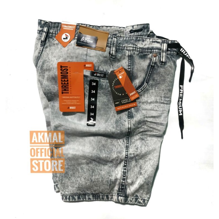 AHHA trendy Celana Pendek Pria semi jeans wash hitam ice snow distro casual cowok hits