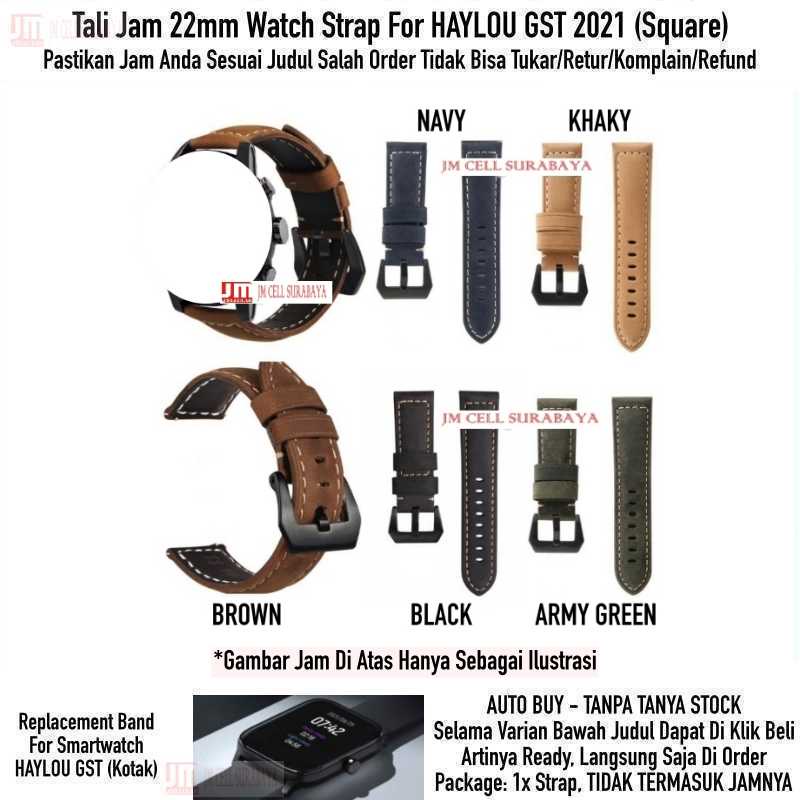 Crazy Horse Watch Strap Haylou GST LS09B (Kotak) - Tali Jam 22mm Leather Kulit