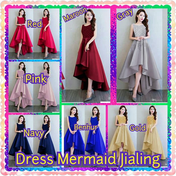 BAJU ATASAN DRES WANITA  Dress Mermaid JiaLing - Merah Muda