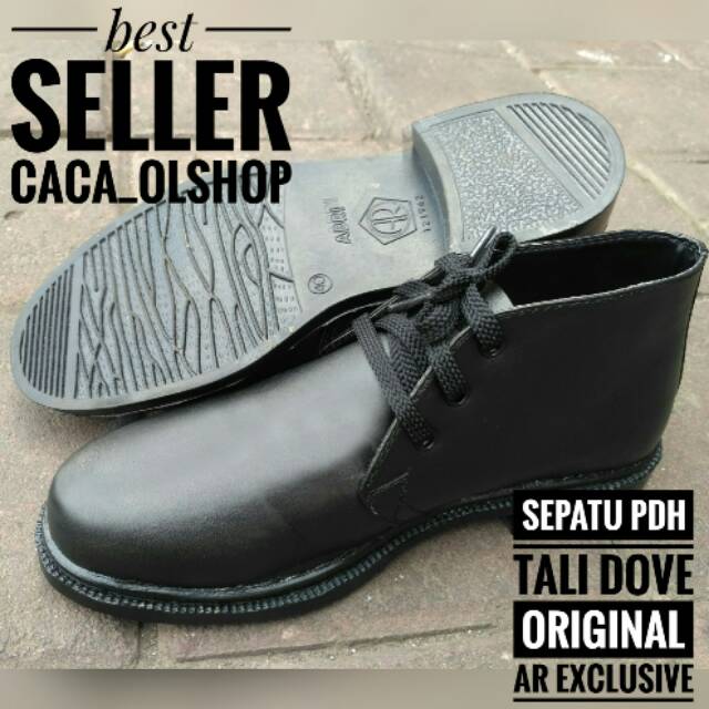 AR Exclusive Original Sepatu PDH Tali Hitam Dove 100% Kulit Asli TNI POLRI Satpam Security Paskibra