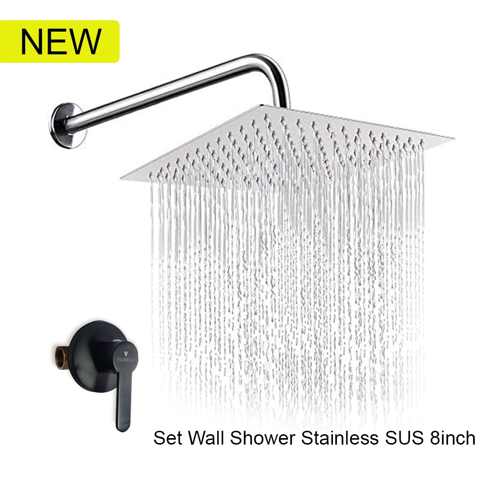 Paket Murah Shower Tanam Stainless 8 Inch + Kran Tanam Black Dan Gold