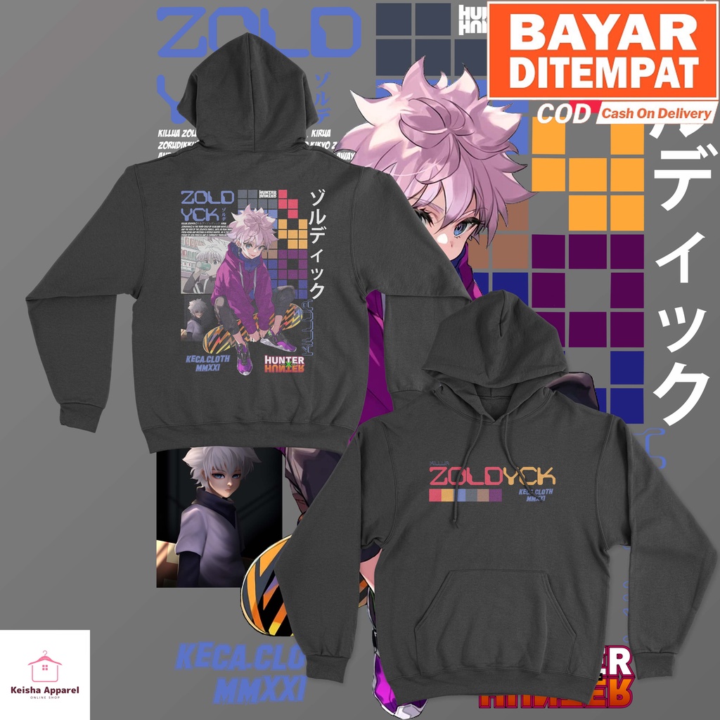 JAKET HOODIE ANIME HUNTER X HUNTER KILLUA ZOLDYCK SKATE HOODIE KILLUA PRIA WANITA